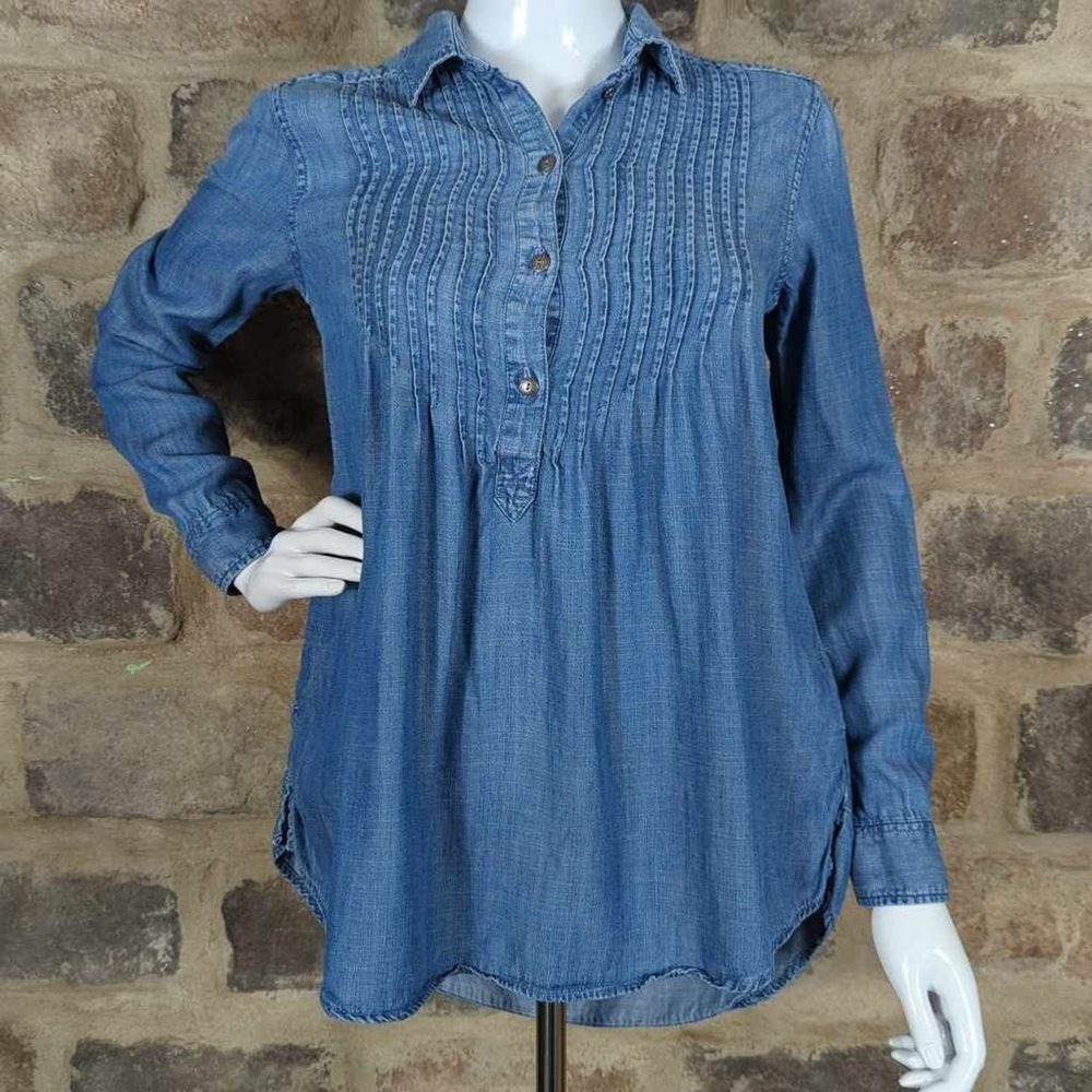 American Eagle Outfitters Blue Lyocell Pintuck Denim Tunic Shirt XS Jegging Fit